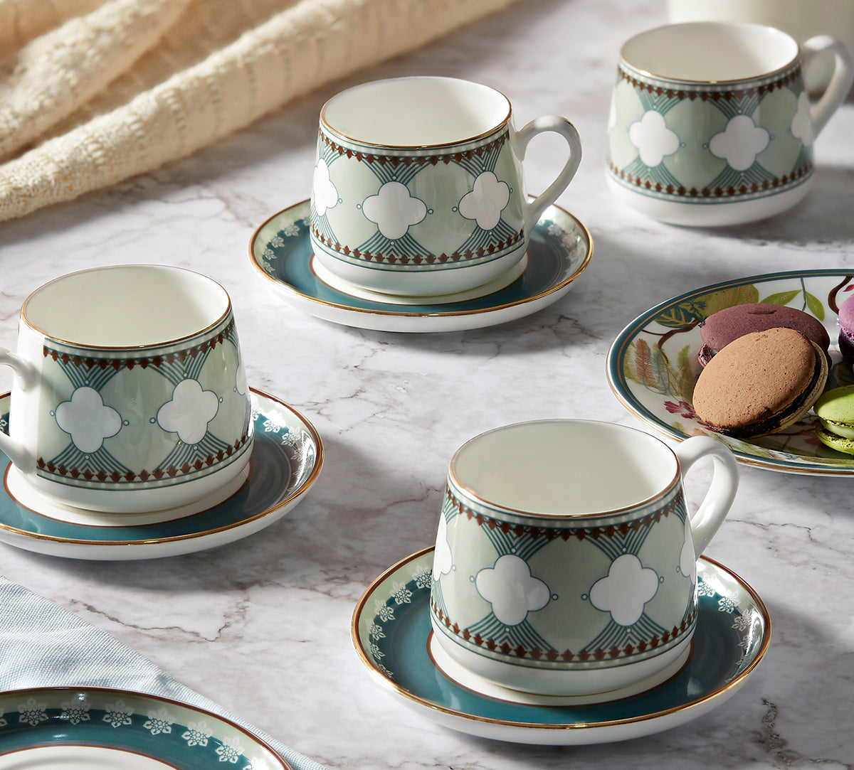 India Circus Grandeur Green Cup and Saucer Set of 8, 280 ml