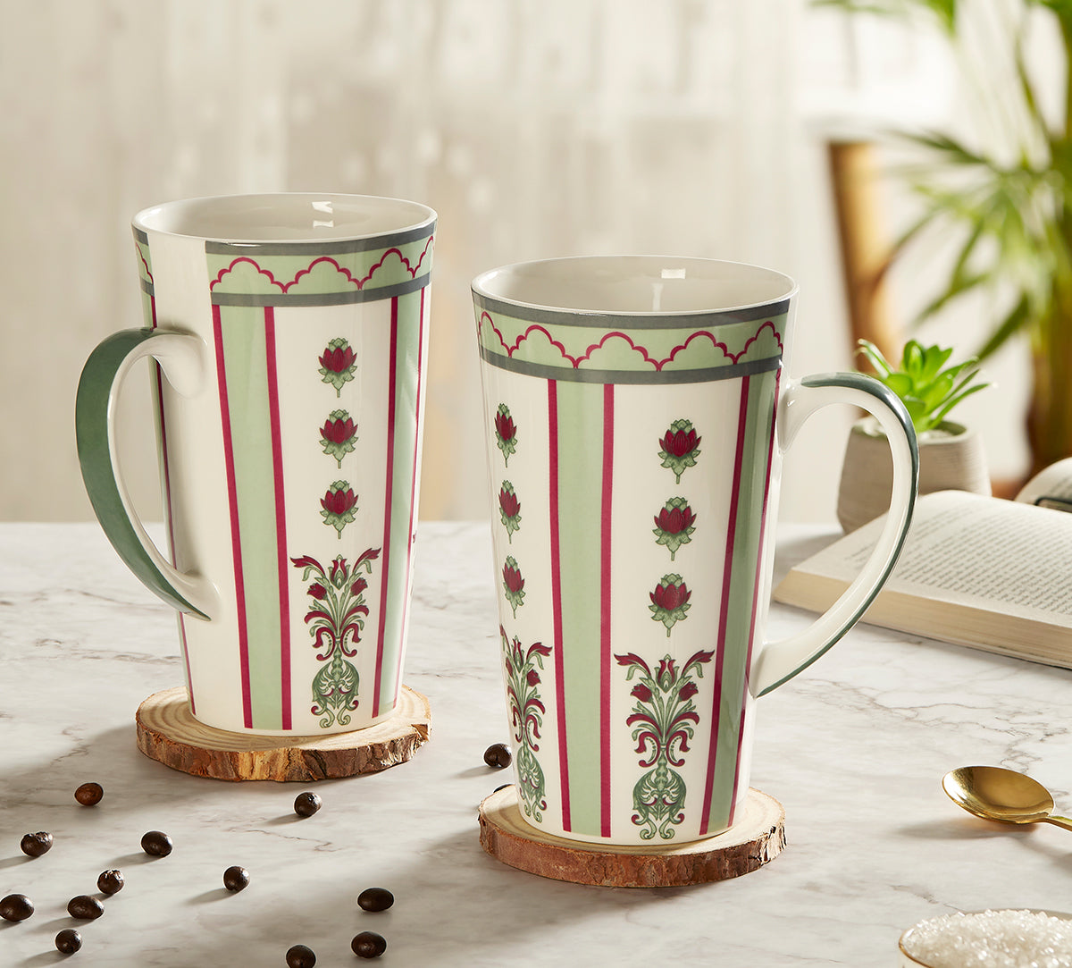 India Circus Sage Luxe Tall Milk/ Coffee Mugs 600ml Set of 2