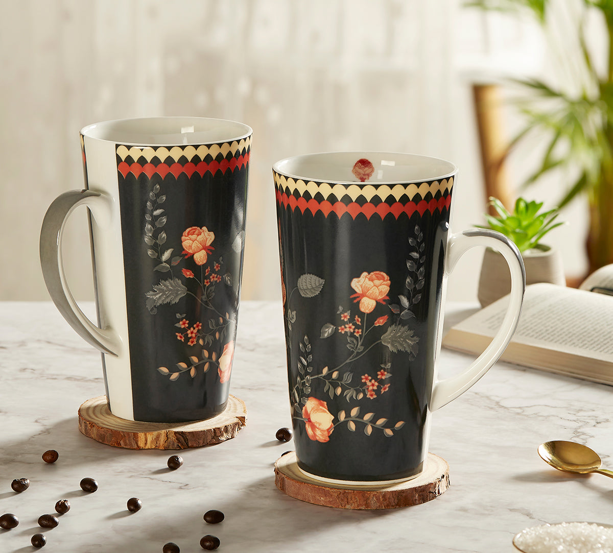 India Circus Onyx Elegance Tall Milk/ Coffee Mugs 600ml Set of 2