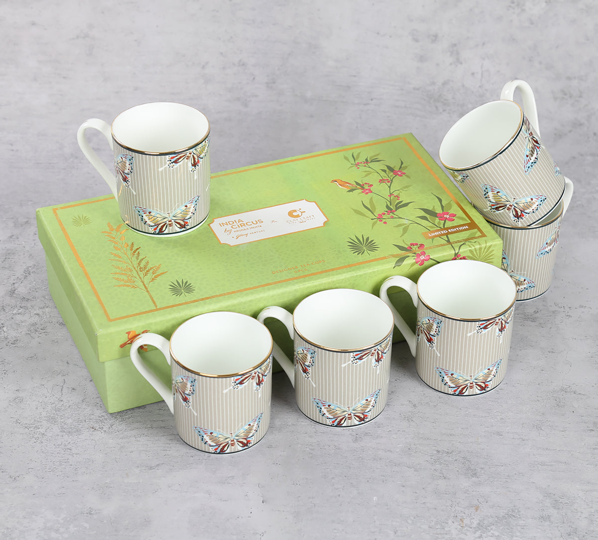 India Circus Nature's Bloom Melon Coffee Mug Set of 6