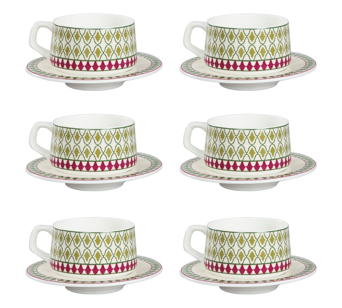 India Circus Rose Mallow Moscheutos Cup & Saucer Set of 12 (6 Cups + 6 Saucer)
