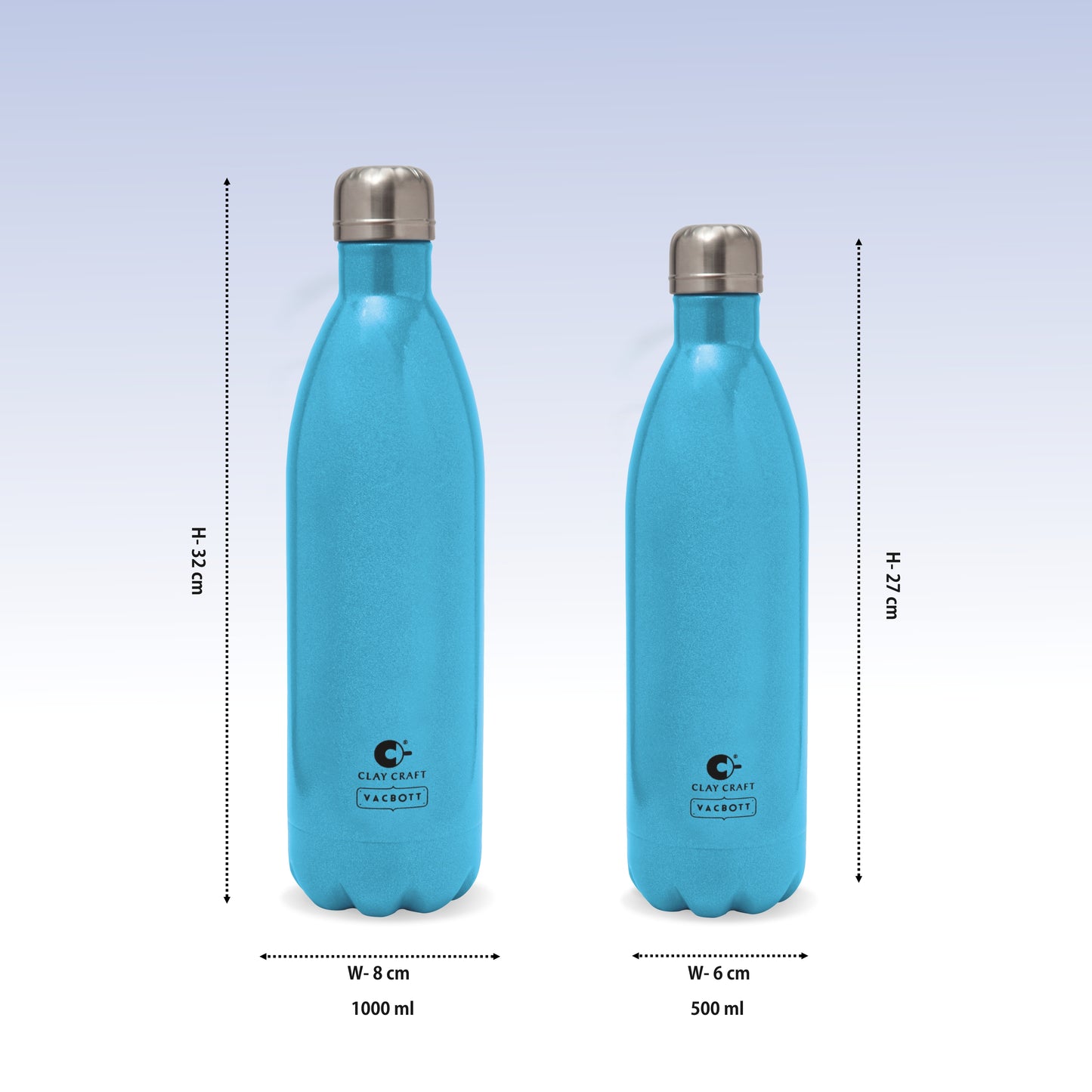 Vacbott Fiesta Vacuum Insulated Double Walled Combo Water Bottle 18 Hrs Hot & 24 Hrs Cold Stainless Steel Flask, BIS Certified, Set of 2, 500/1000ml