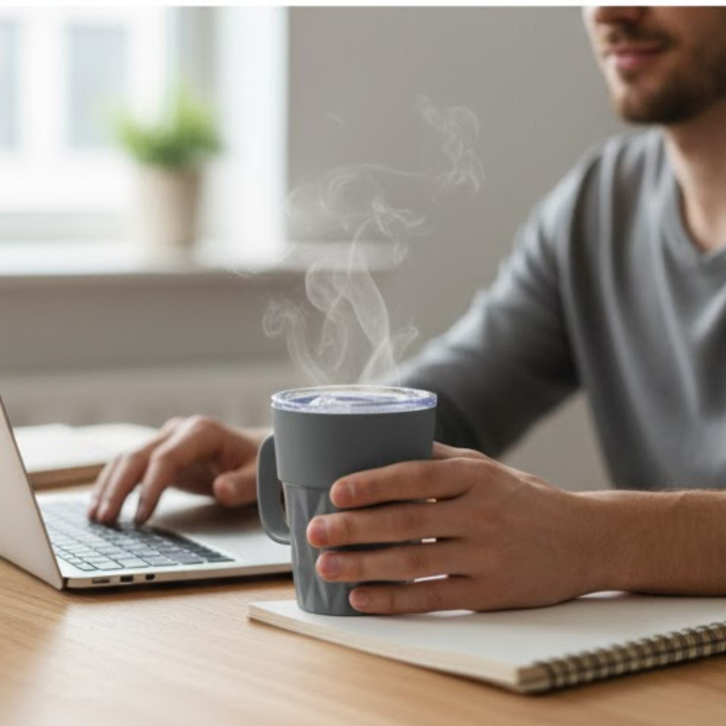 Clay Craft Jewel Diamond Pebble Grey Ceramic Mug with Acrylic Lid – 350 ml, Perfect for Tea, Coffee & Milk