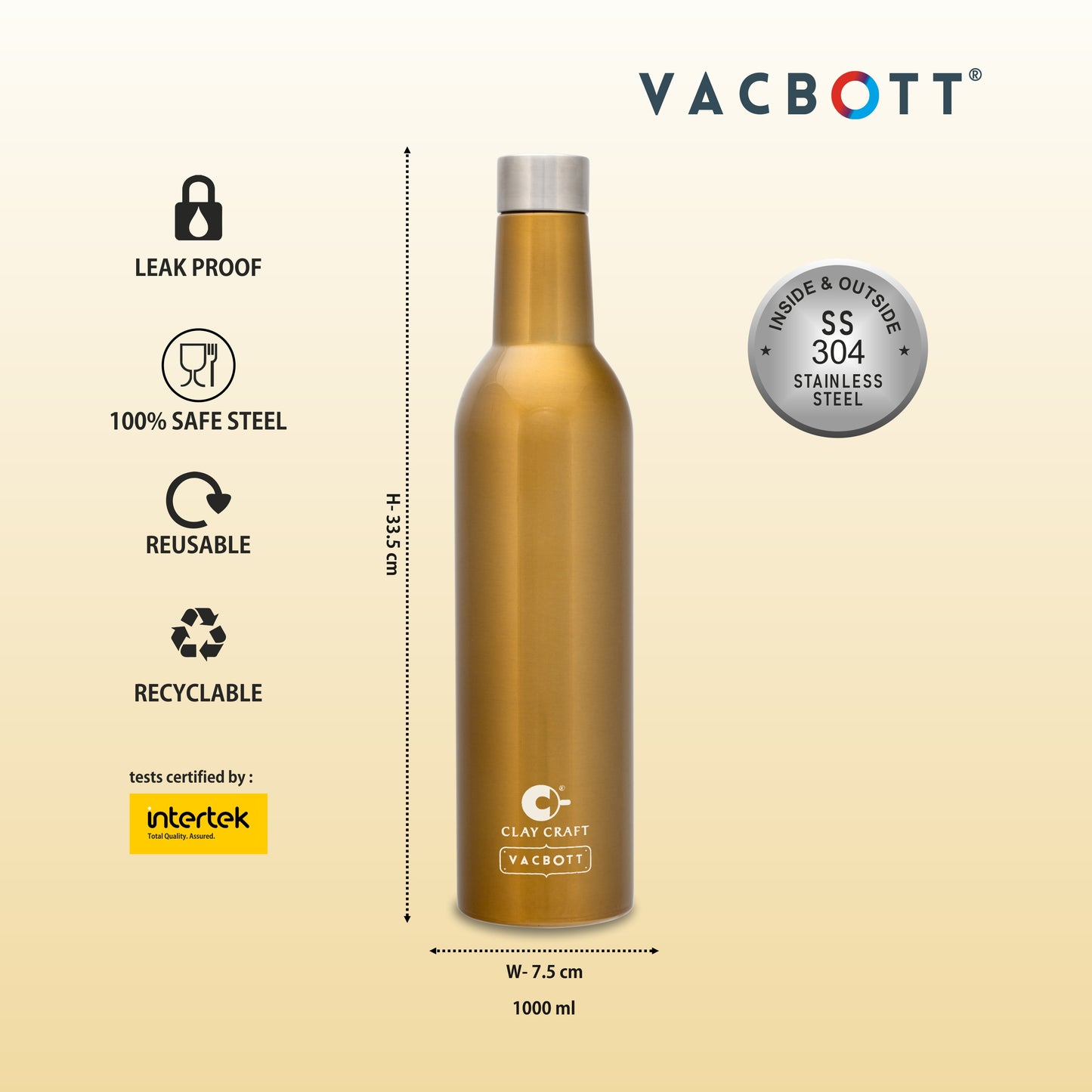 Vacbott Vaccum Bottle, Ivy Wine Double Walled 24 Hours Hot and Cold Water Bottle, BIS Certified