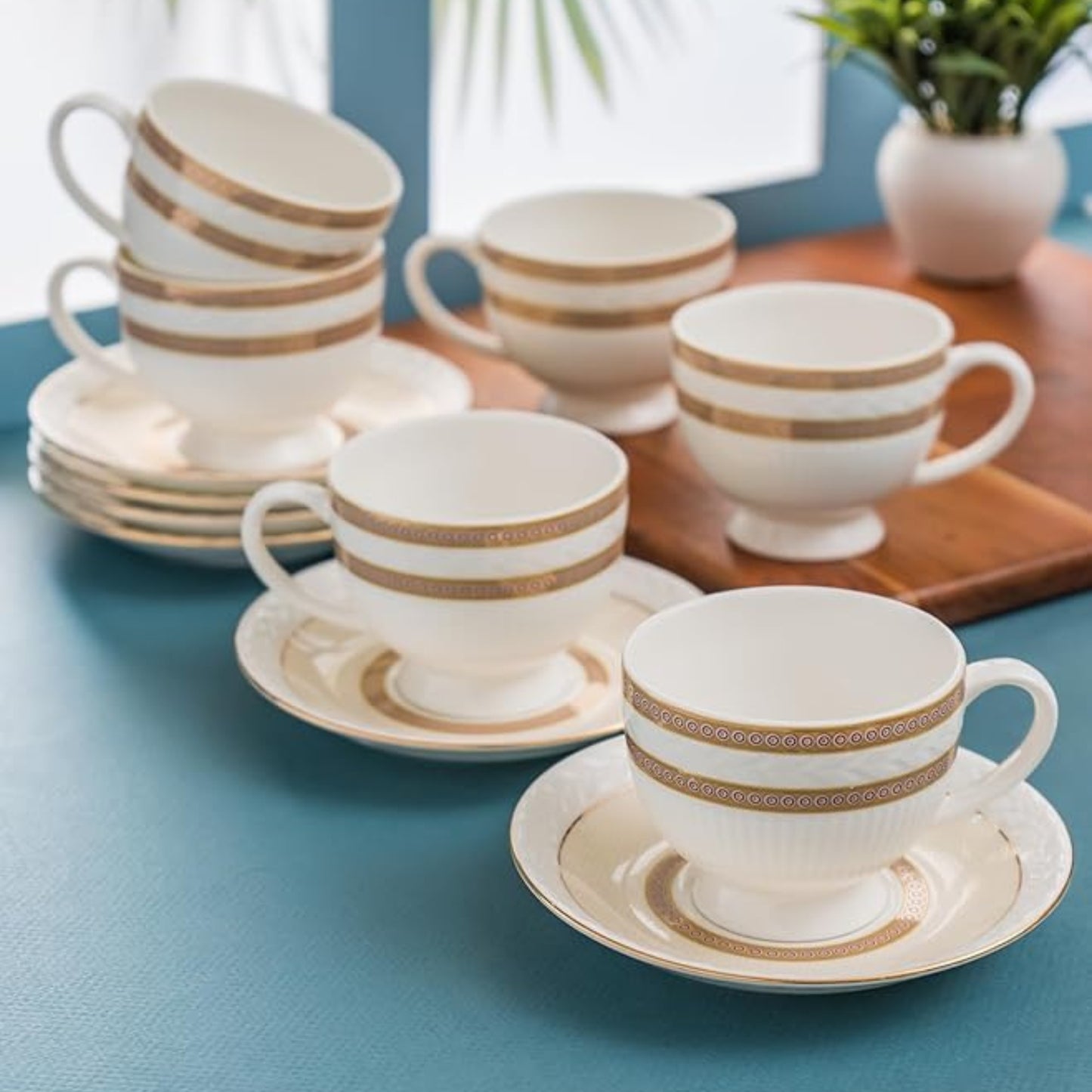 Snow Impression Cup & Saucer, 170 ml, Set of 12 (6 Cups + 6 Saucers) (1404)