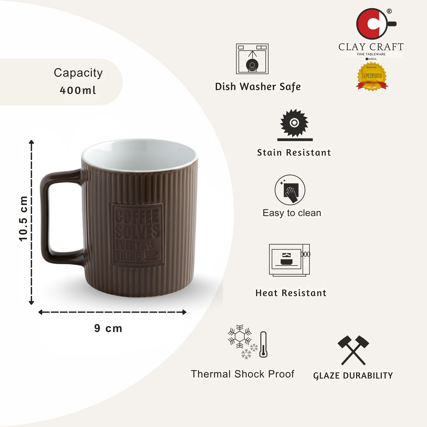 Kaffa Pebble Milk/Coffee Mug - 1 Pc - 400 ml (Kaffa K03)