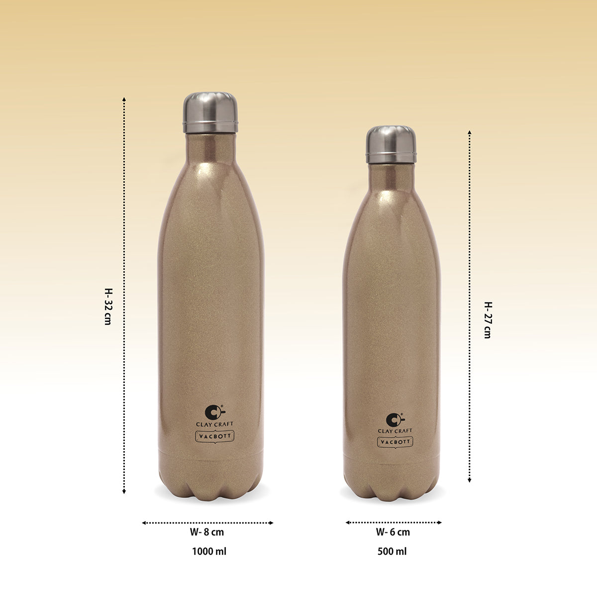 Vacbott Vaccum Bottle, Fiesta Double Walled Combo Set 24 Hours Hot and Cold Water Bottle (Set of 2), BIS Certified