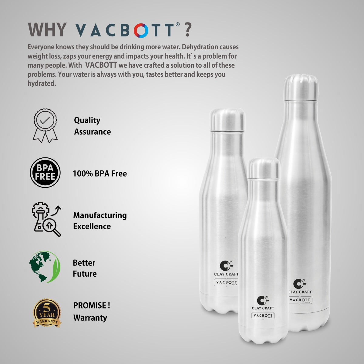 Vacbott Carbon Single Walled Non Insulated Water Bottle