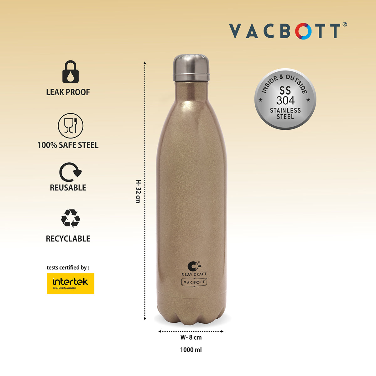 Vacbott Vaccum Bottle, Fiesta Double Walled Combo Set 24 Hours Hot and Cold Water Bottle (Set of 2)