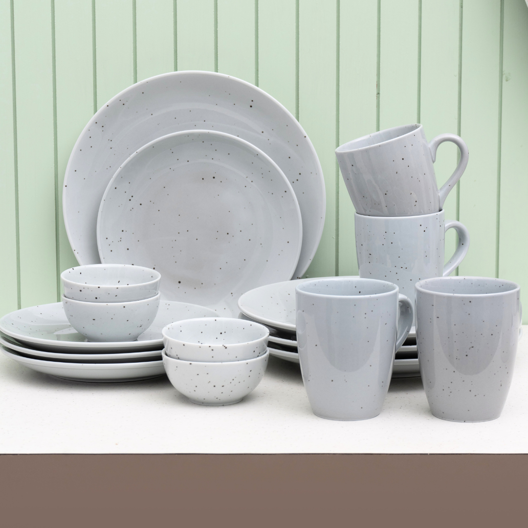 Grains Grey Porcelain Dinner Set- 16 pieces, For Family of 4