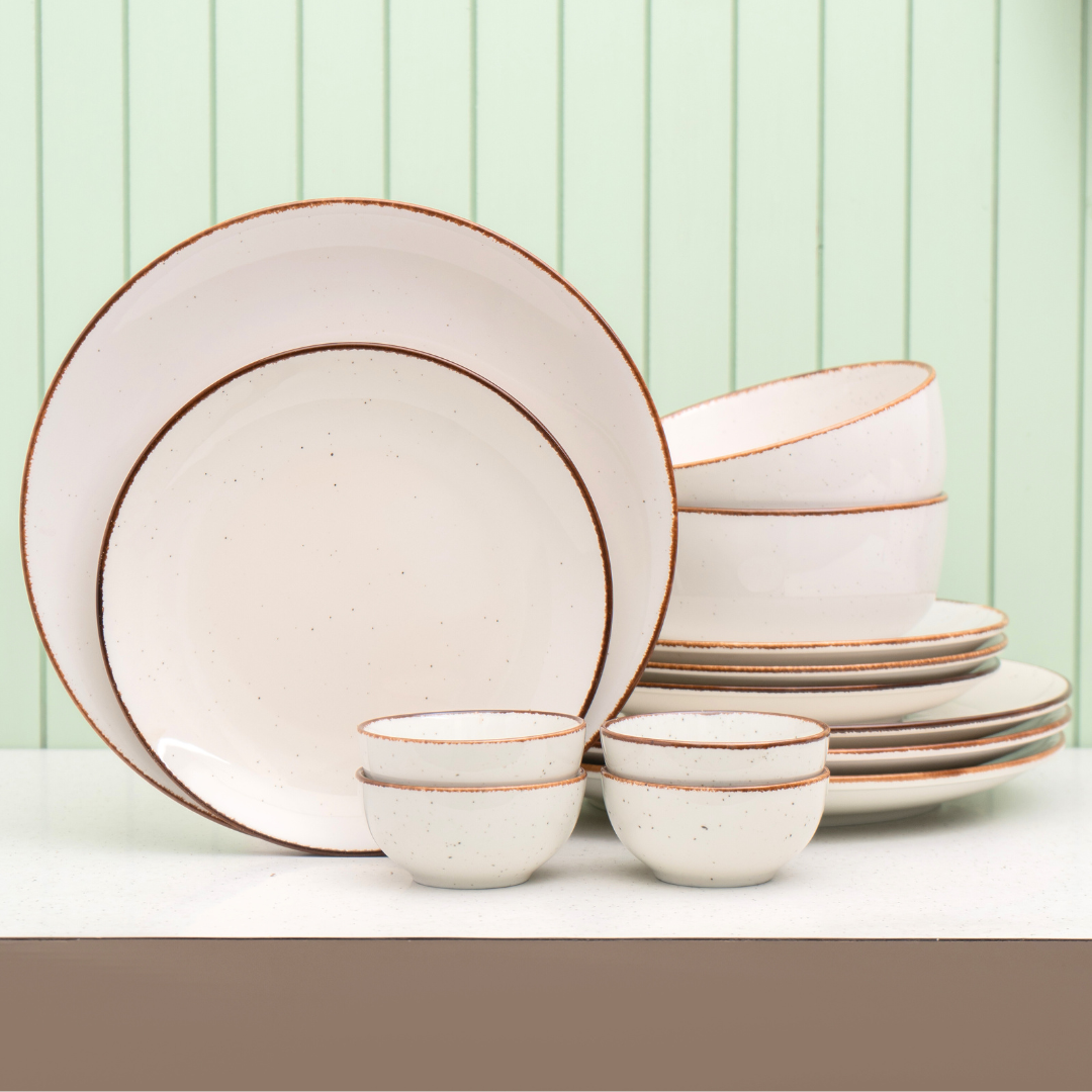 JCPL Grains Ivory Porcelain Dinner Set, 14-Piece, For Family of 4