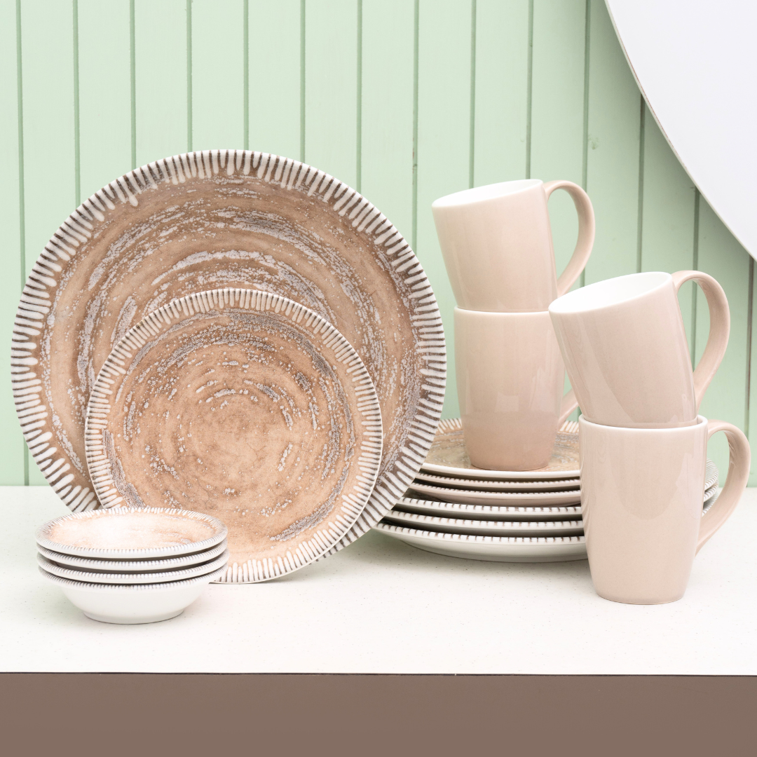 Textures Ground Porcelain Dinner Set- 16 pieces, For Family of