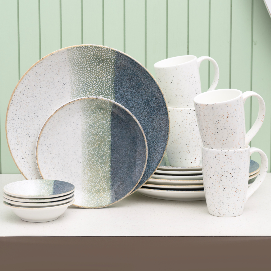 Textures Coral Porcelain Dinner Set- 16 pieces, For Family of 4