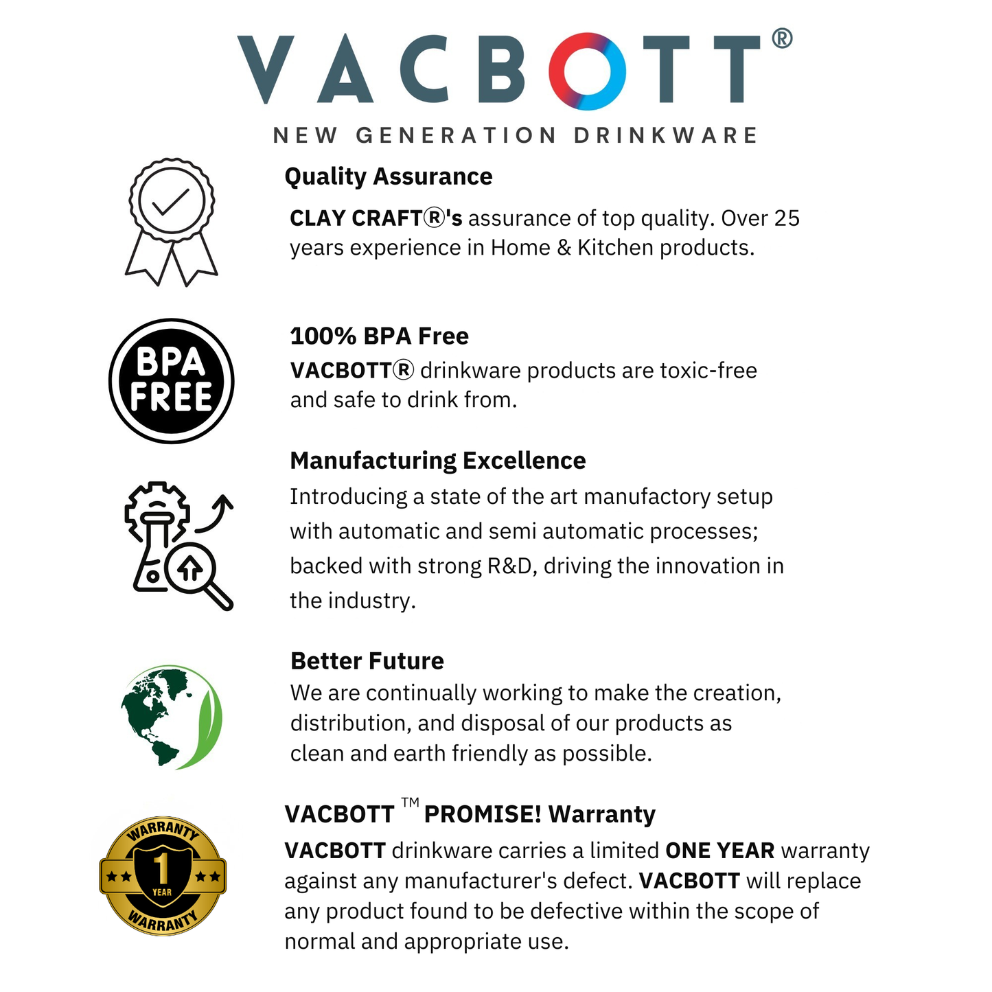 Vacbott Vacuum Bottle, Everest Military Double Walled 24 hours Cold & 18 hours Hot, 700ml