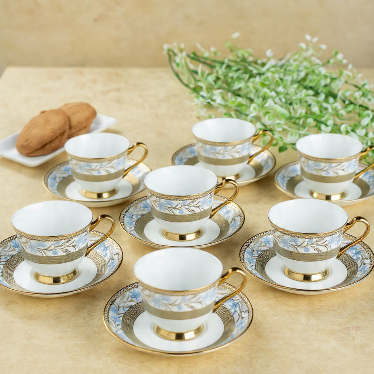 Clay Craft Georgian Ebony Cup & Saucer, Set of 12 (6 Cups + 6 Saucers), 140 ml, (E658)
