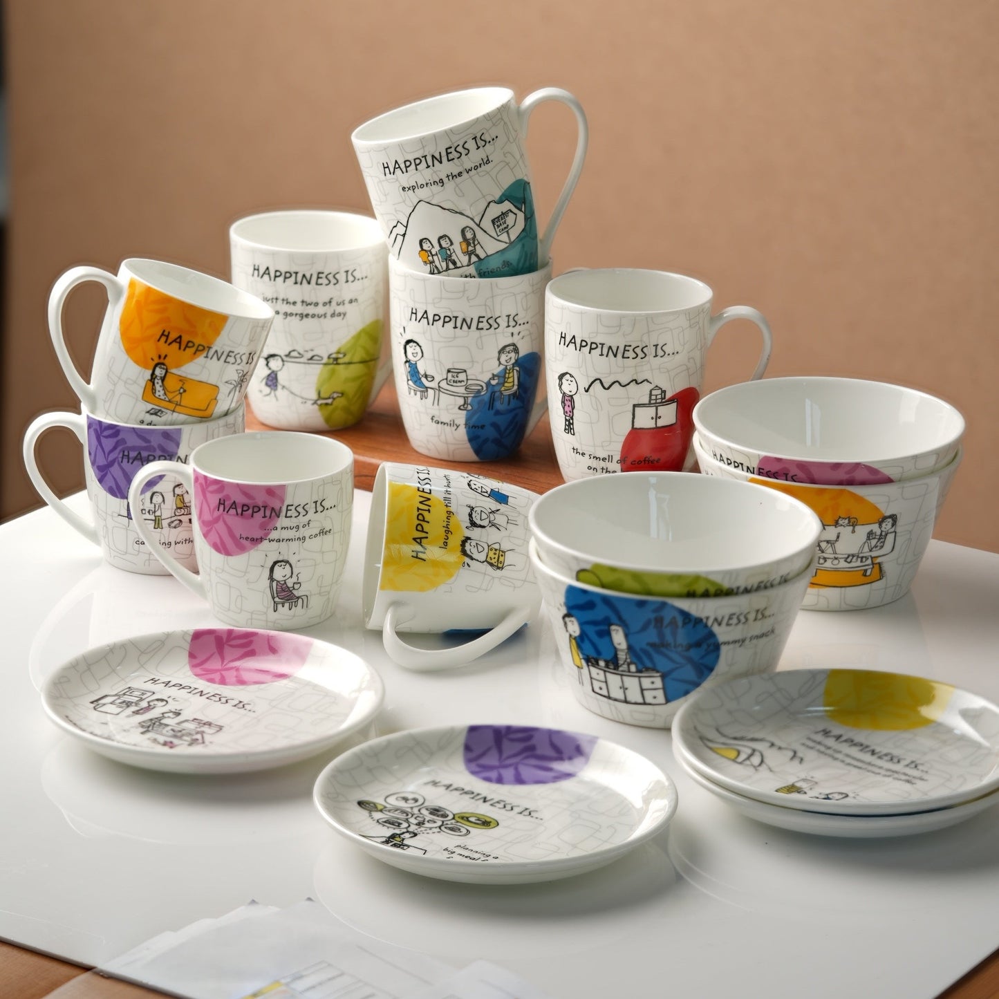 Happiness Is... Mini Ceramic Snack Plates 5.5", Set of 4 (Delight)