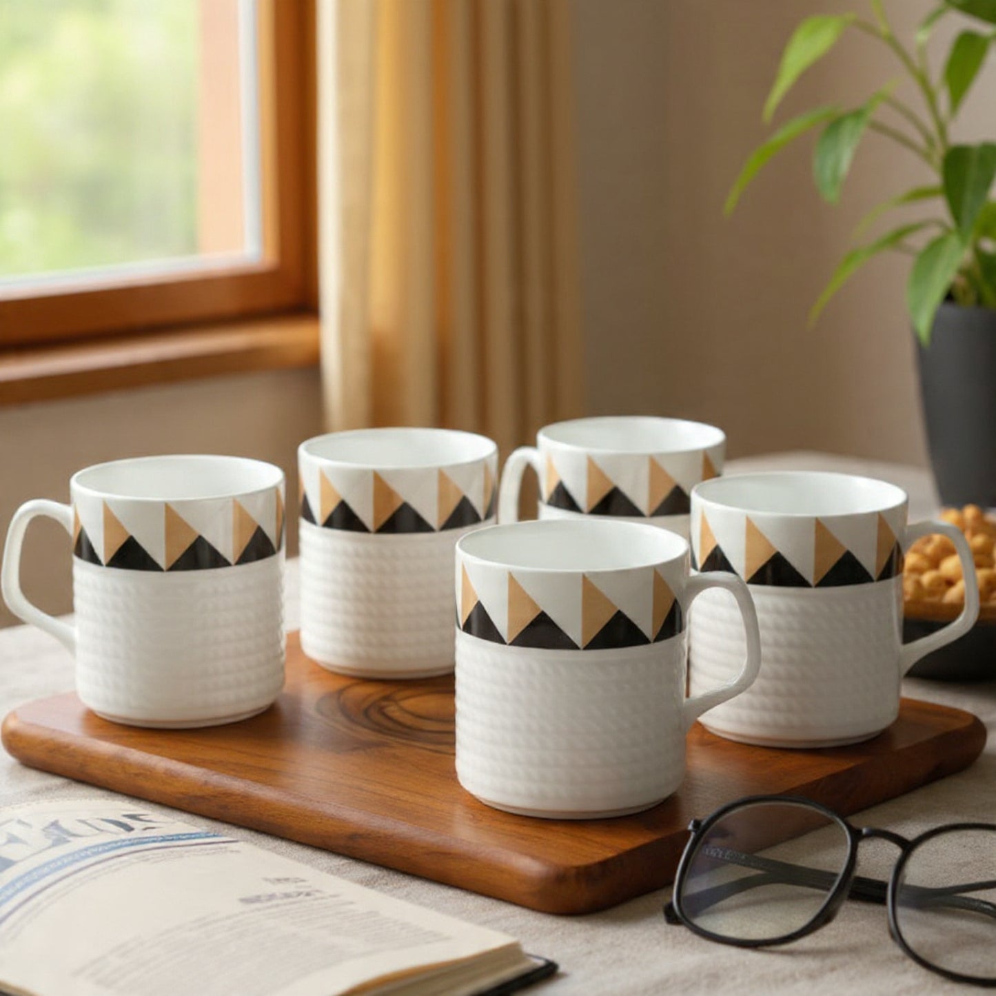 Clay Craft Strip Presto Coffee & Tea Mugs Set of 6, 200ml (P210)