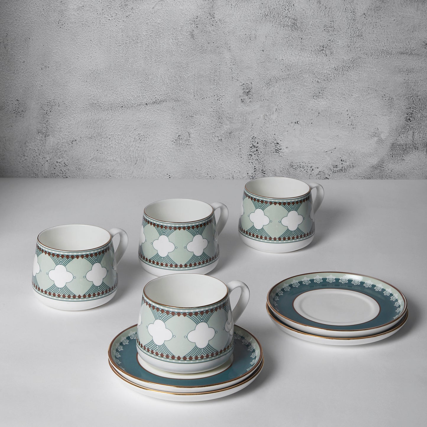 India Circus Grandeur Green Cup and Saucer Set of 8, 280 ml