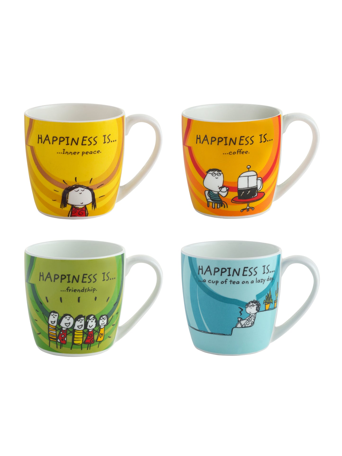 Happiness Is... Alton Medium Coffee Mug Tea Cups 210ml, Set of 4