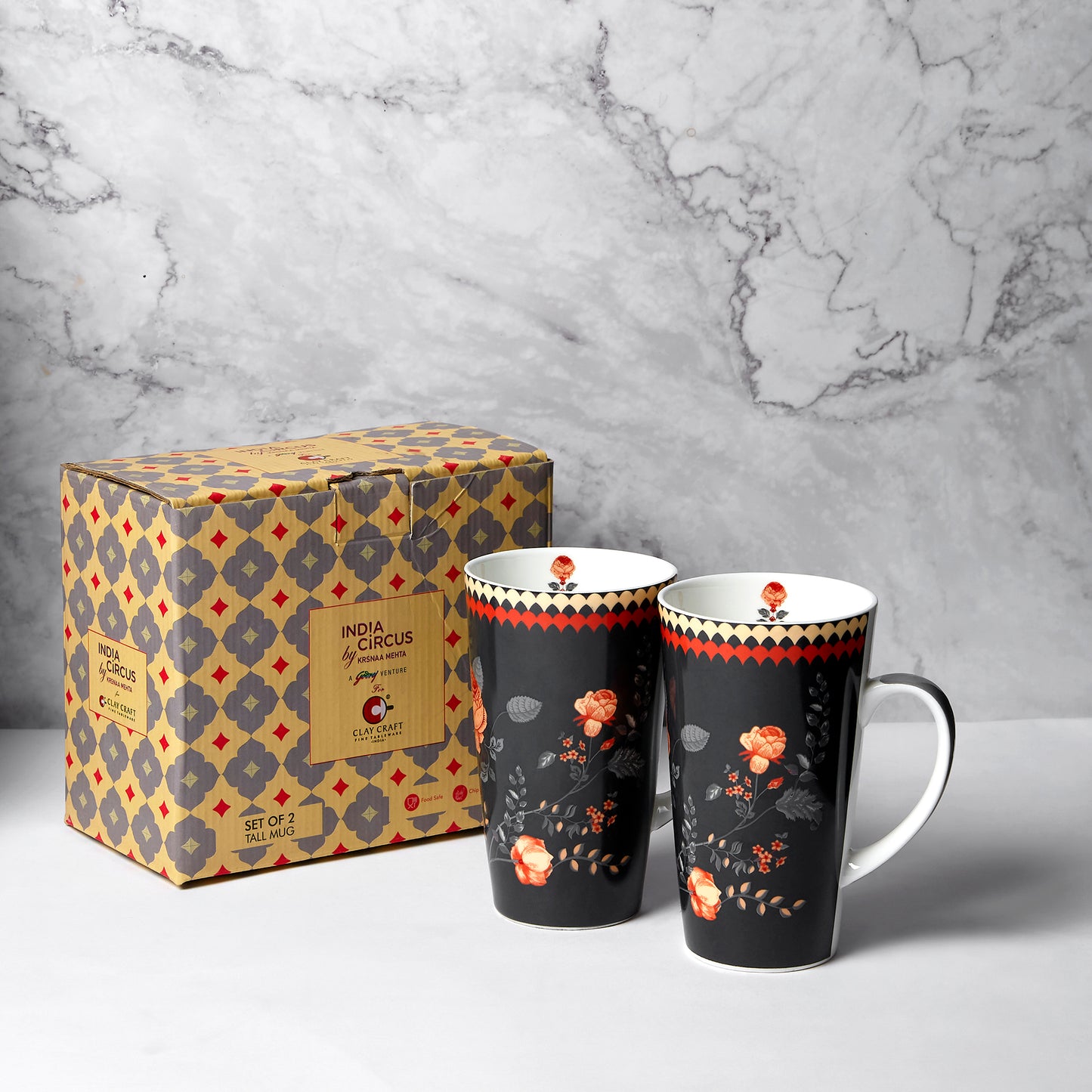 India Circus Onyx Elegance Tall Milk/ Coffee Mugs 600ml Set of 2