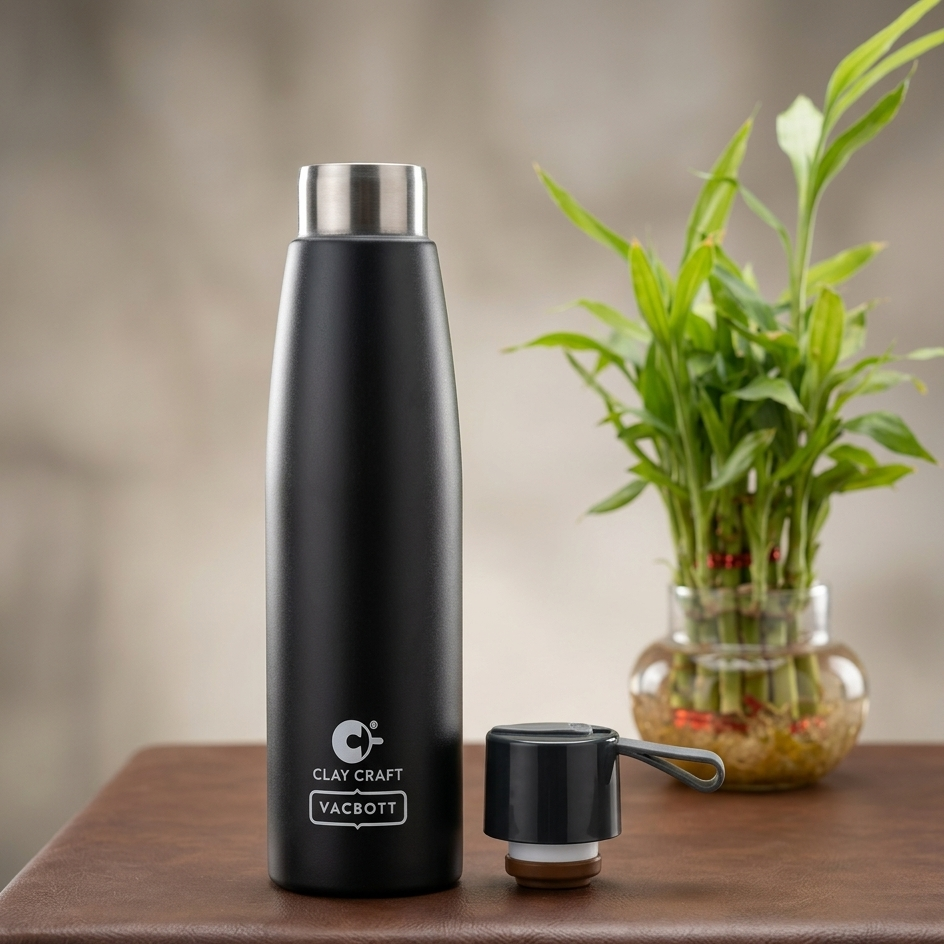 Vacbott Vacuum Bottle, Alpha 18 Hours Hot & 24 Hours Cold Water Bottle Vacuum Insulated Hot & Cold Flask, Black Velvet. BIS Certified