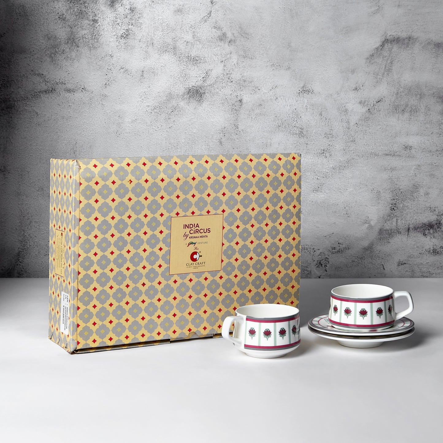 India Circus Sage Luxe Cup and Saucer Set of 12