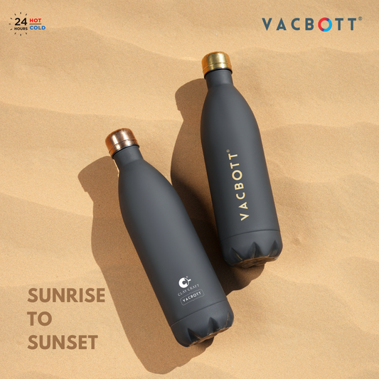 Vacbott Vacuum Bottle, Stark Double Walled 24 Hours Hot and Cold Water Bottle, Black Velvet. BIS Certified