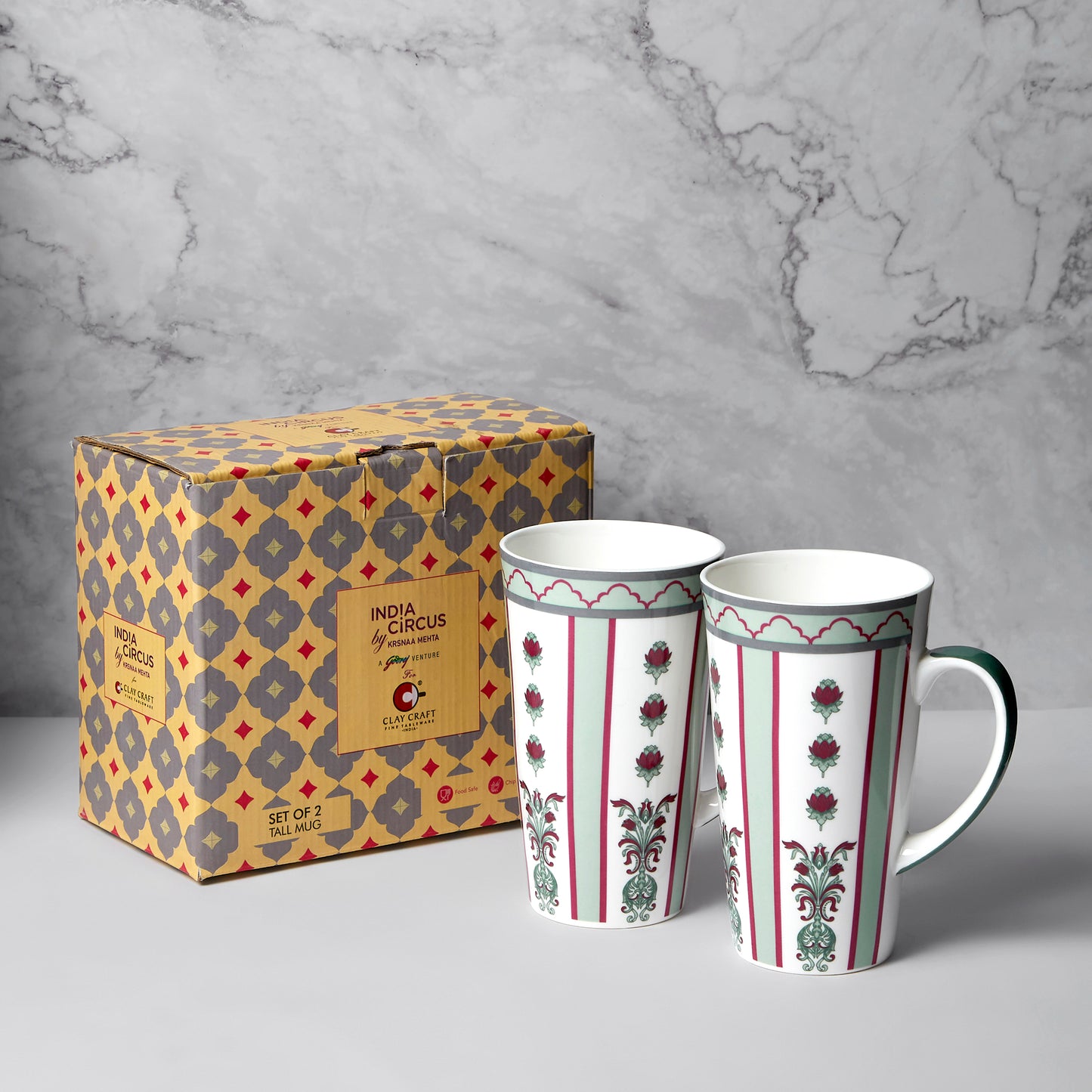 India Circus Sage Luxe Tall Milk/ Coffee Mugs 600ml Set of 2