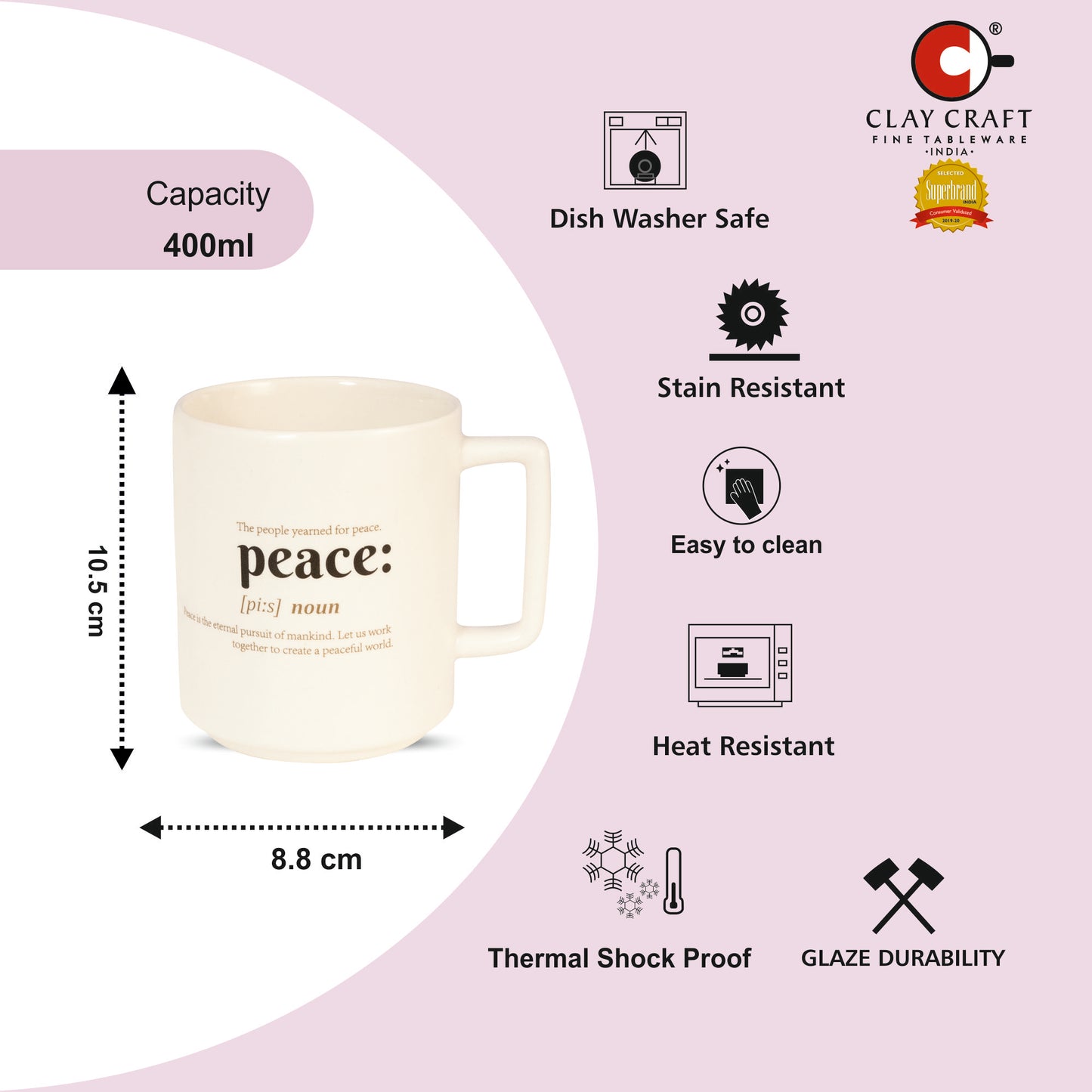 Cleo Peace Definition Pebble Milk Mug - 1 Pc - 400 ml (Cleo C02)