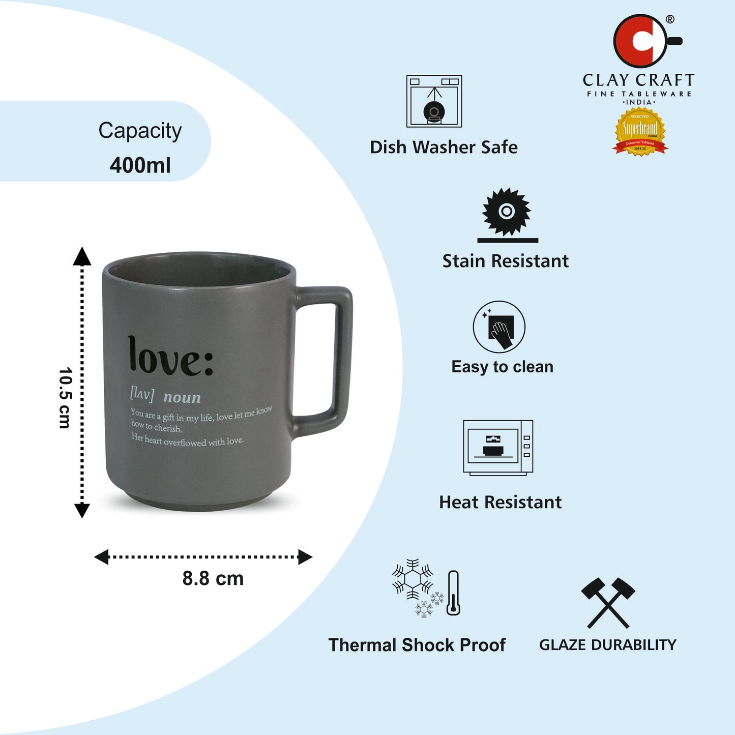 Cleo Love Definition Pebble Milk Mug - 1 Pc - 400 ml (Cleo C04)