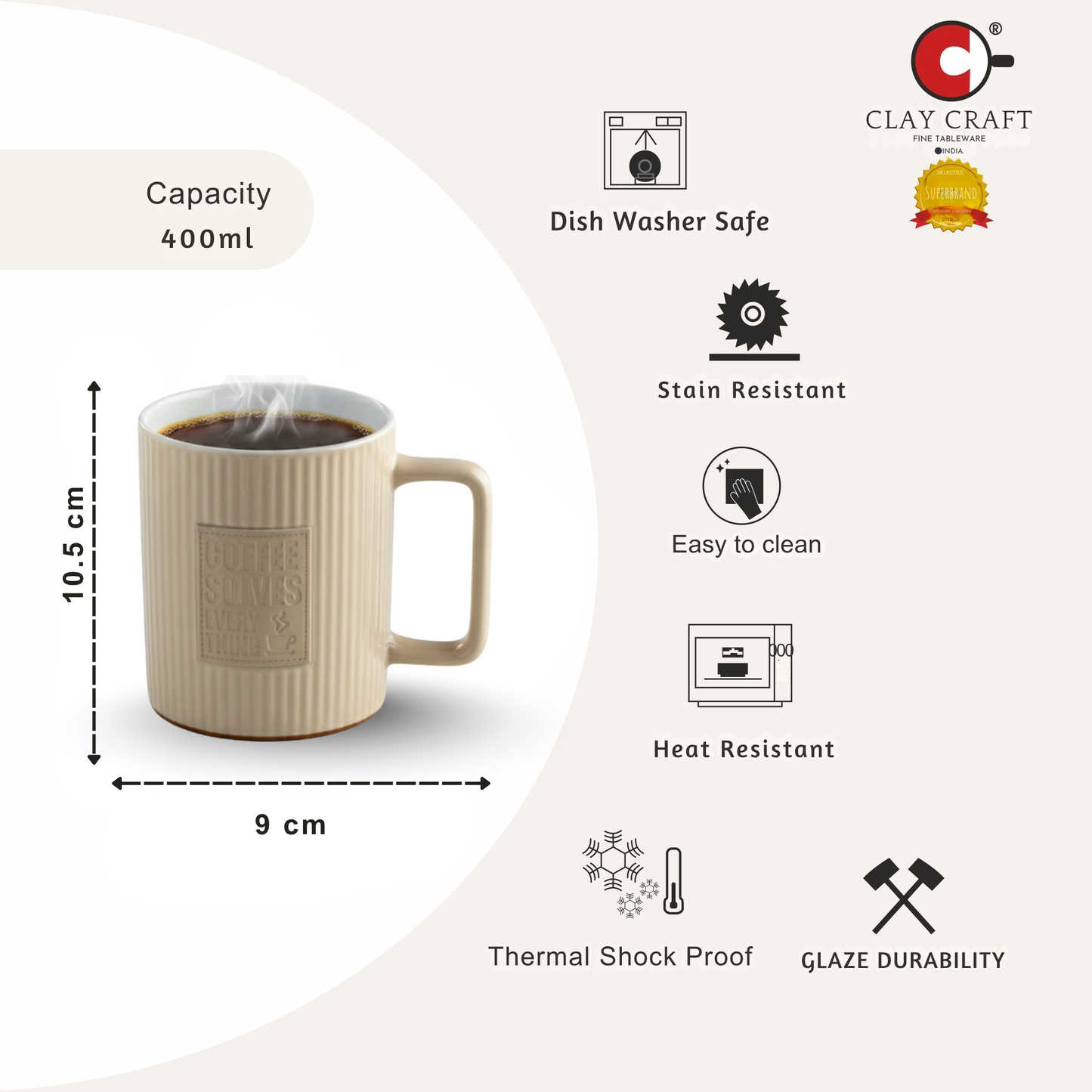 Kaffa Pebble Milk/Coffee Mug - 1 Pc - 400 ml (Kaffa K02)
