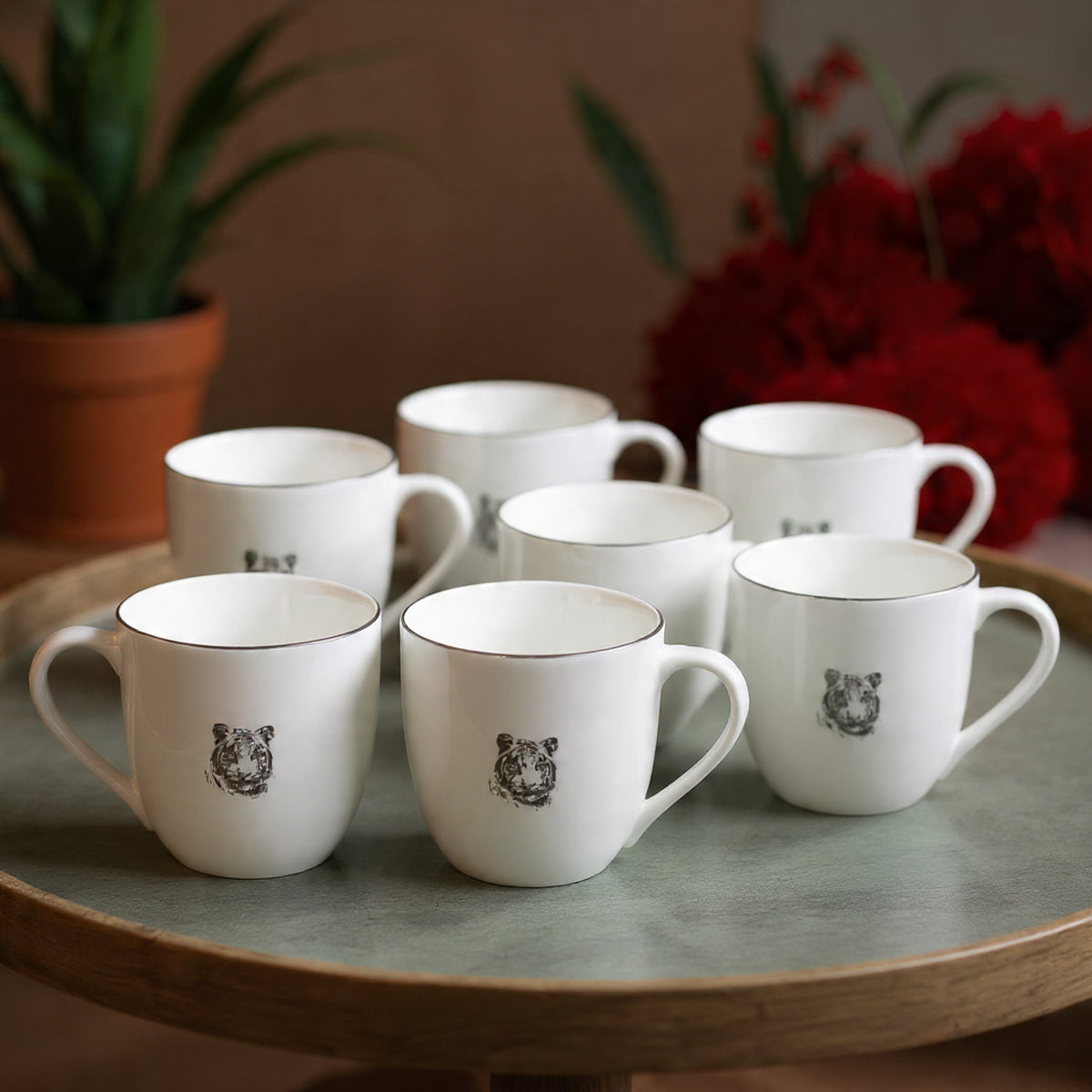 JCPL Oscar Clark Tiger Tea & Coffee Mugs, Set of 6, 180 ml