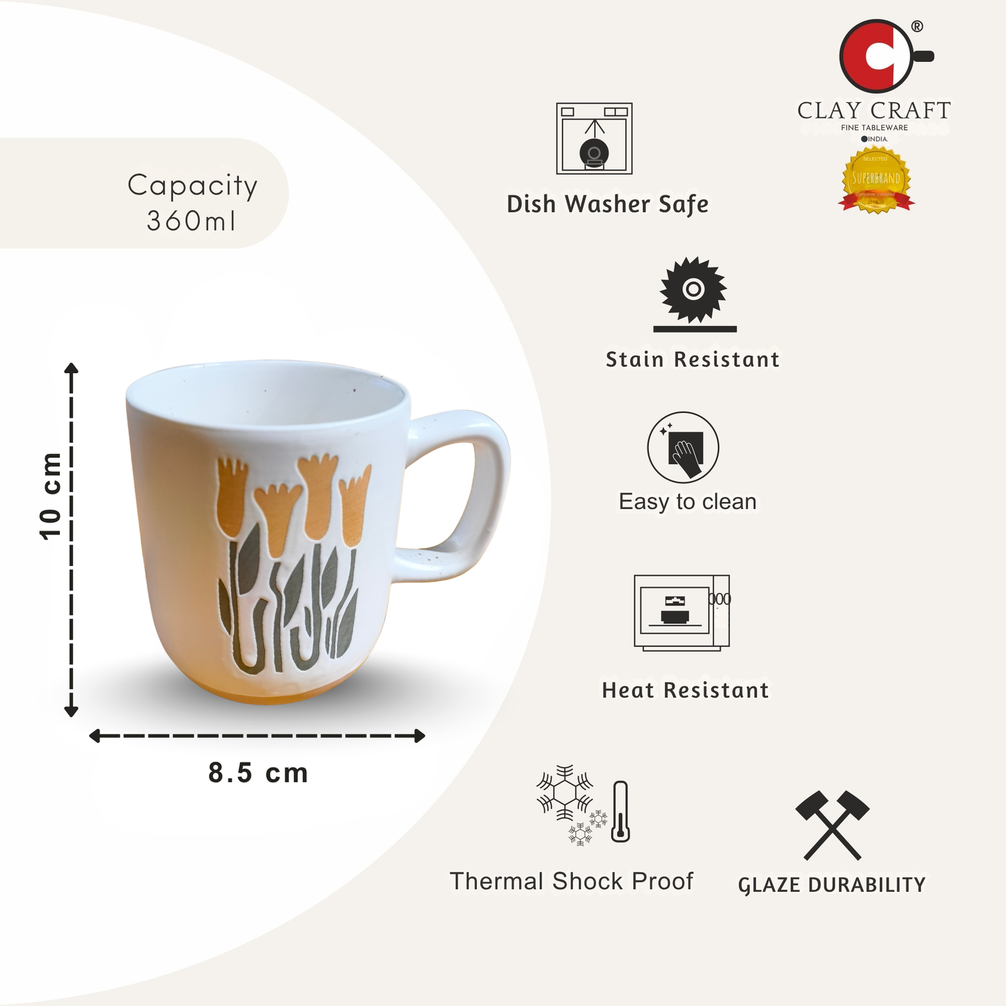 Martha Pebble Milk/Coffee Mug - 1 Pc - 360 ml (Martha M01)
