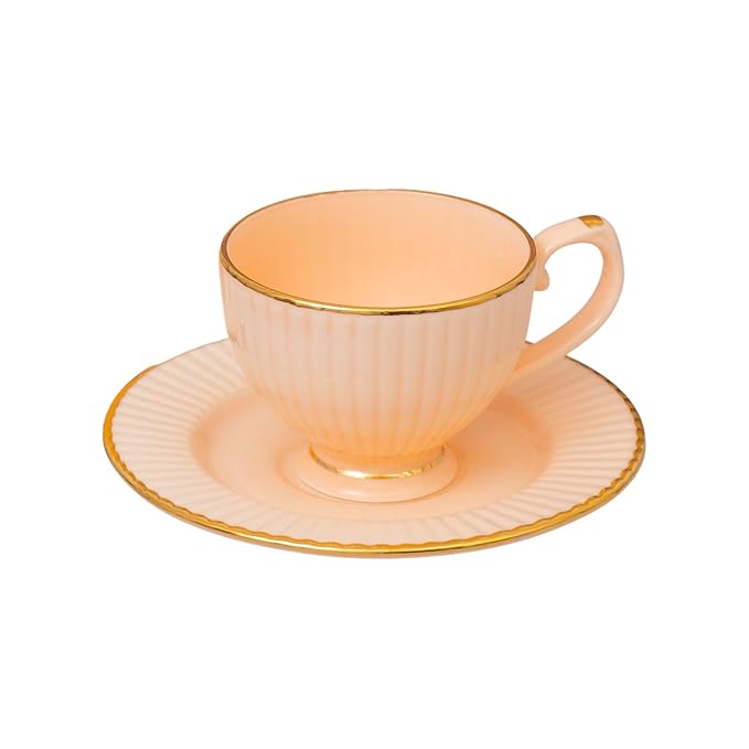 Julie Impression 1401 Timeless Cup & Saucer, Set of 12 (6 Cups + 6 Saucers) (Pink)