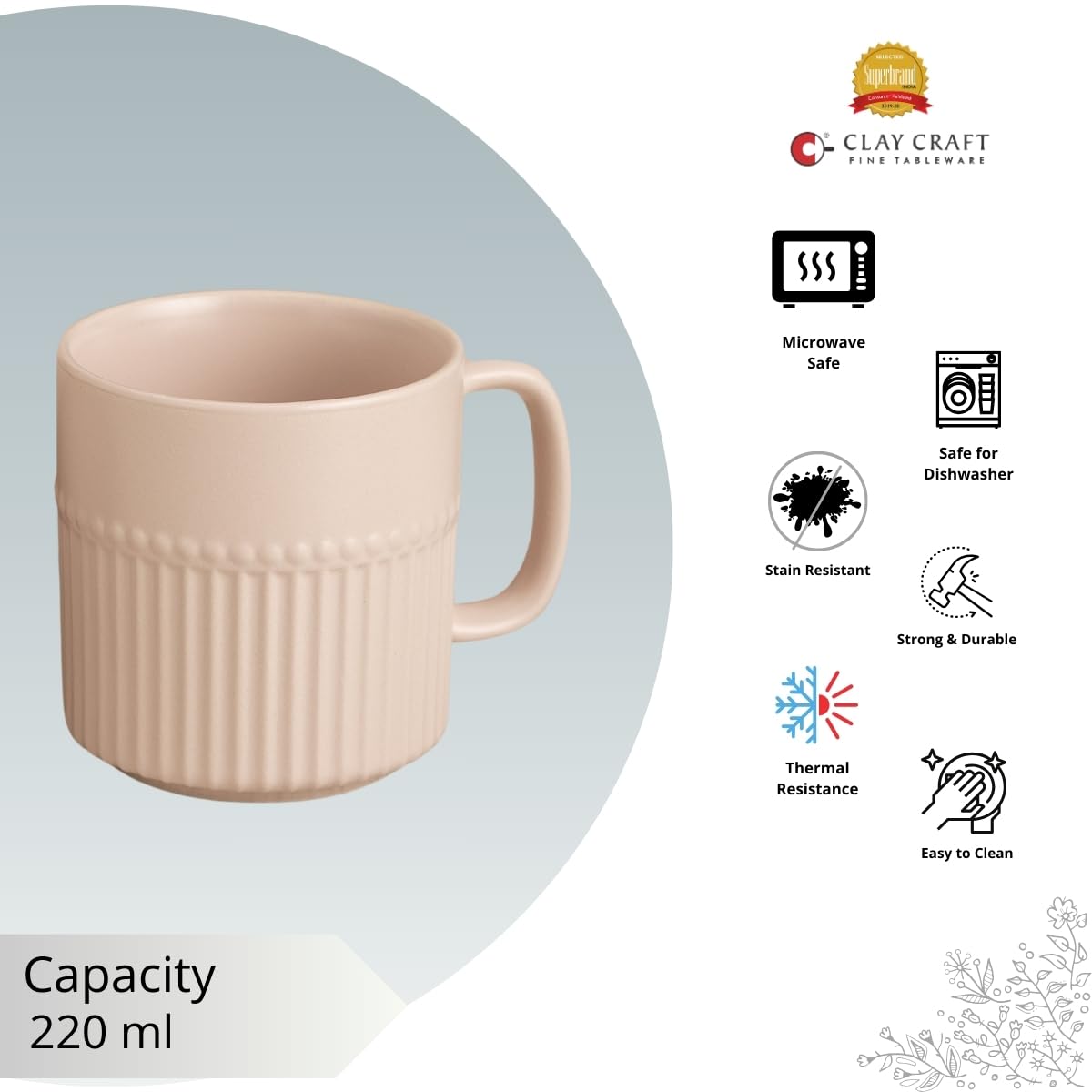 Crimson Pebble Matte IVORY Coffee & Tea Mugs Set of 6, 220 ml