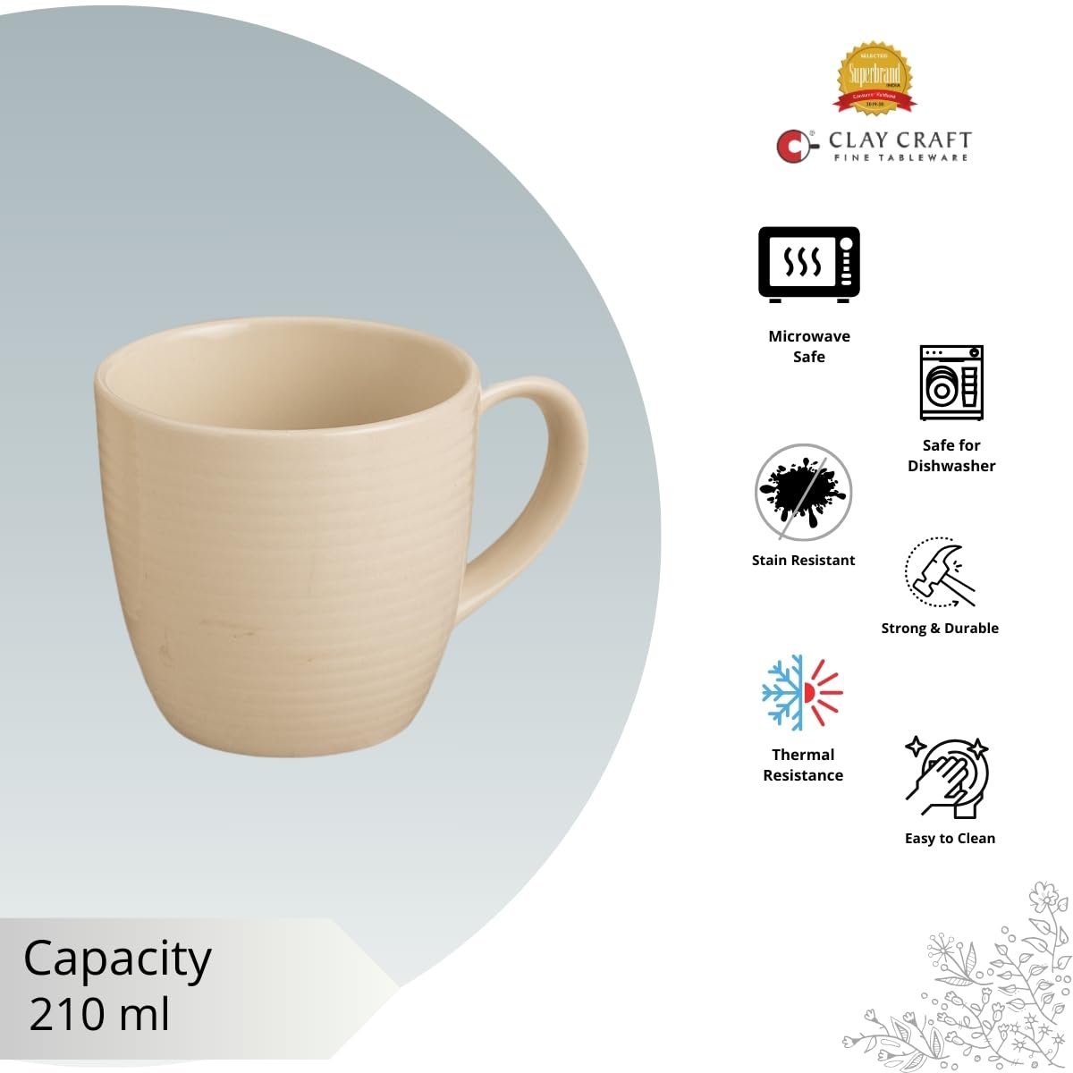 Horizon Pebble IVORY Coffee & Tea Mugs Set of 6, 210 ml