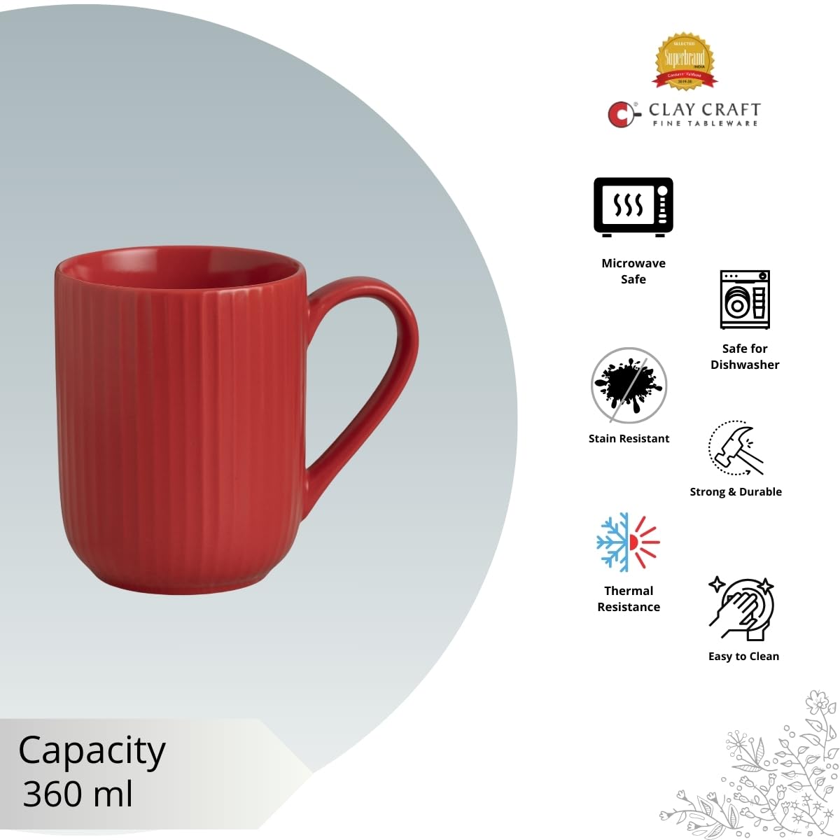 Linea Pebble Red Coffee/ Milk Mug, 1 Piece, 360 ml