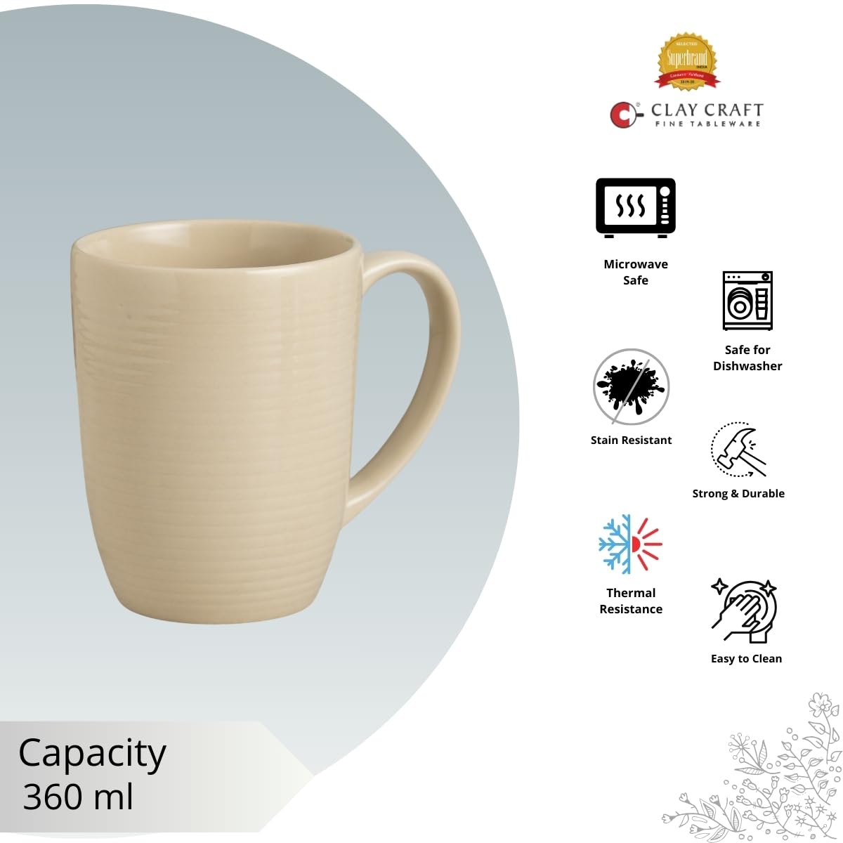 Horizon Pebble IVORY Coffee/ Milk Mug, 1 Piece, 360 ml