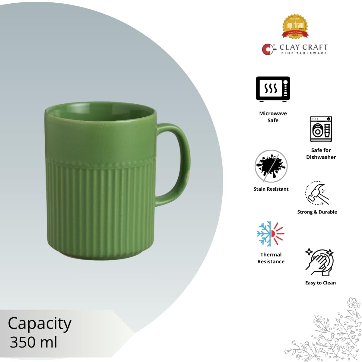 Crimson Matte Pebble Green Coffee/ Milk Mug, 1 Piece, 350 ml