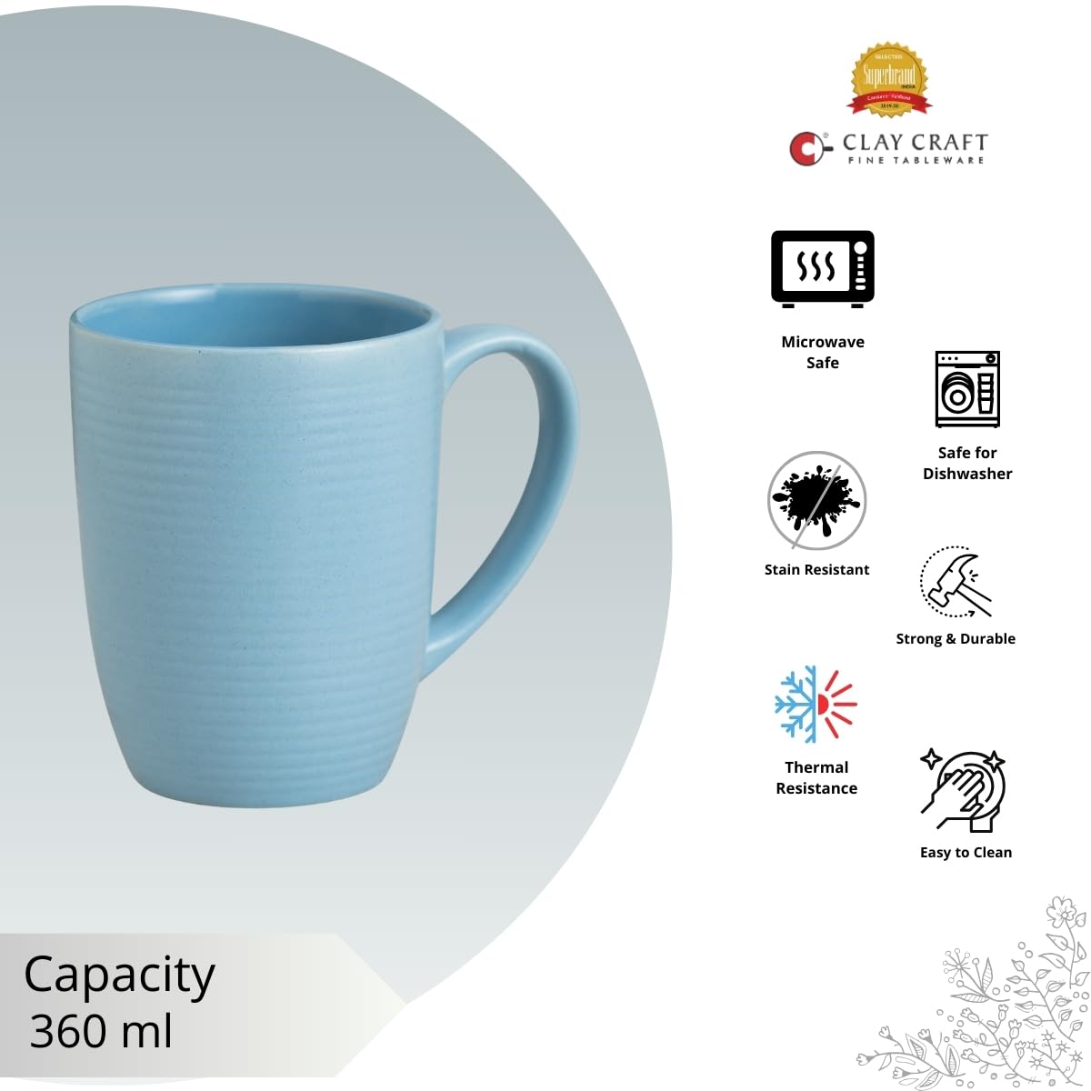 Horizon Pebble Light Blue Coffee/ Milk Mug, 1 Piece, 360 ml