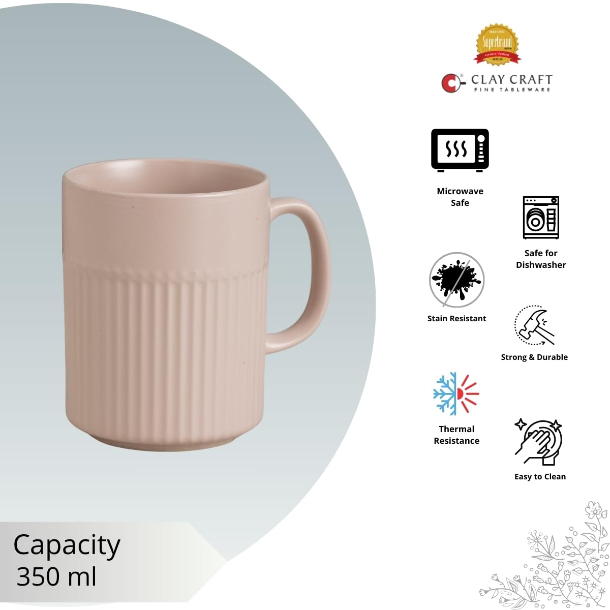 Crimson Matte Pebble IVORY Coffee/ Milk Mug, 1 Piece, 350 ml