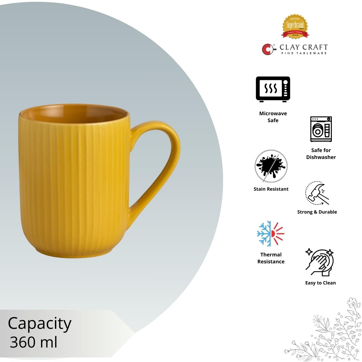 Linea Pebble Mustard Coffee/ Milk Mug, 1 Piece, 360 ml