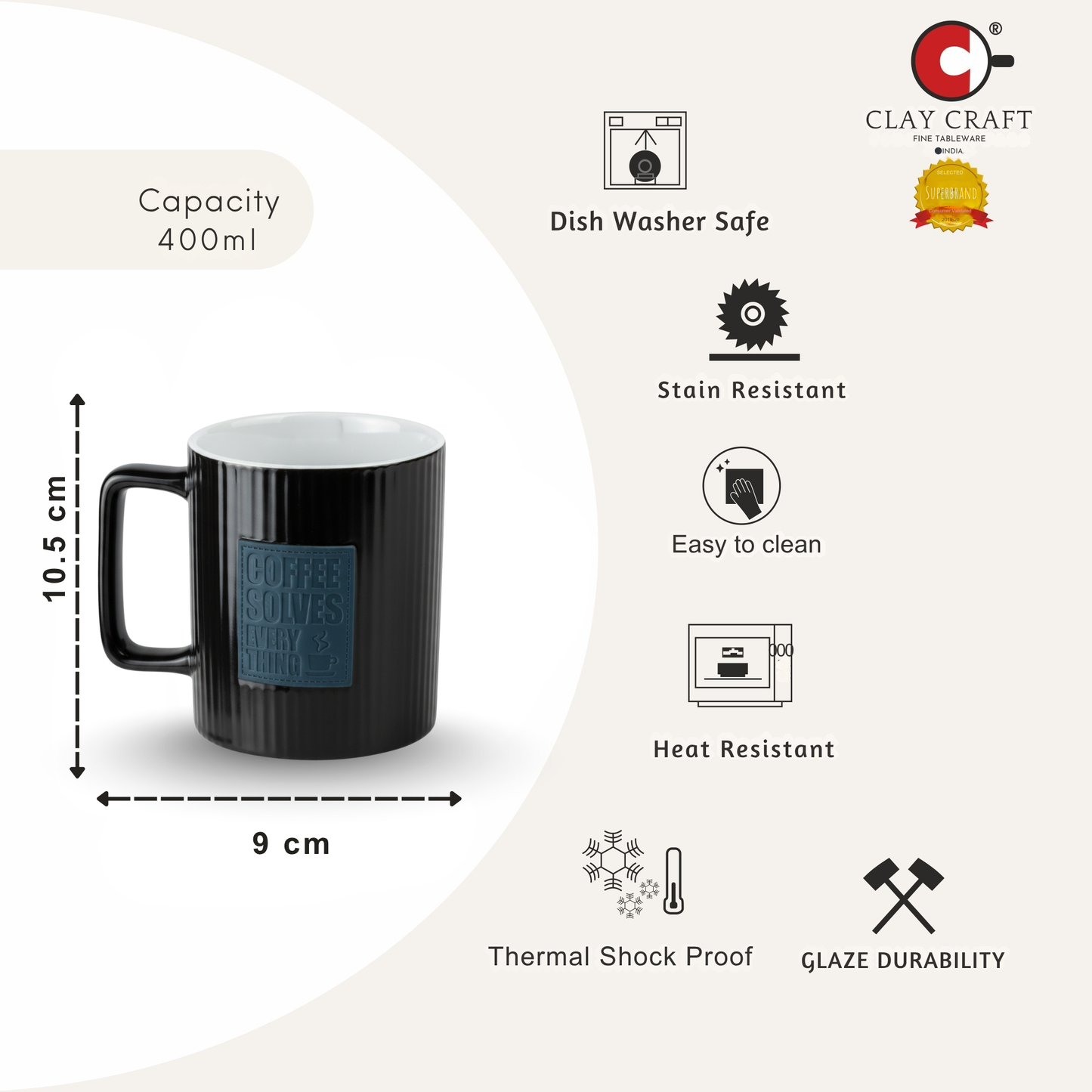 Kaffa Pebble Milk/Coffee Mug - 1 Pc - 400 ml (Kaffa K04)