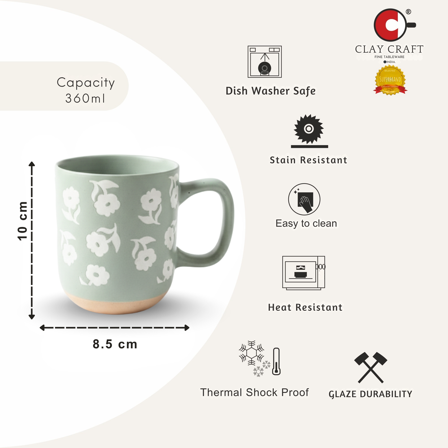 Martha Pebble Milk/Coffee Mug - 1 Pc - 360 ml (Martha M03)