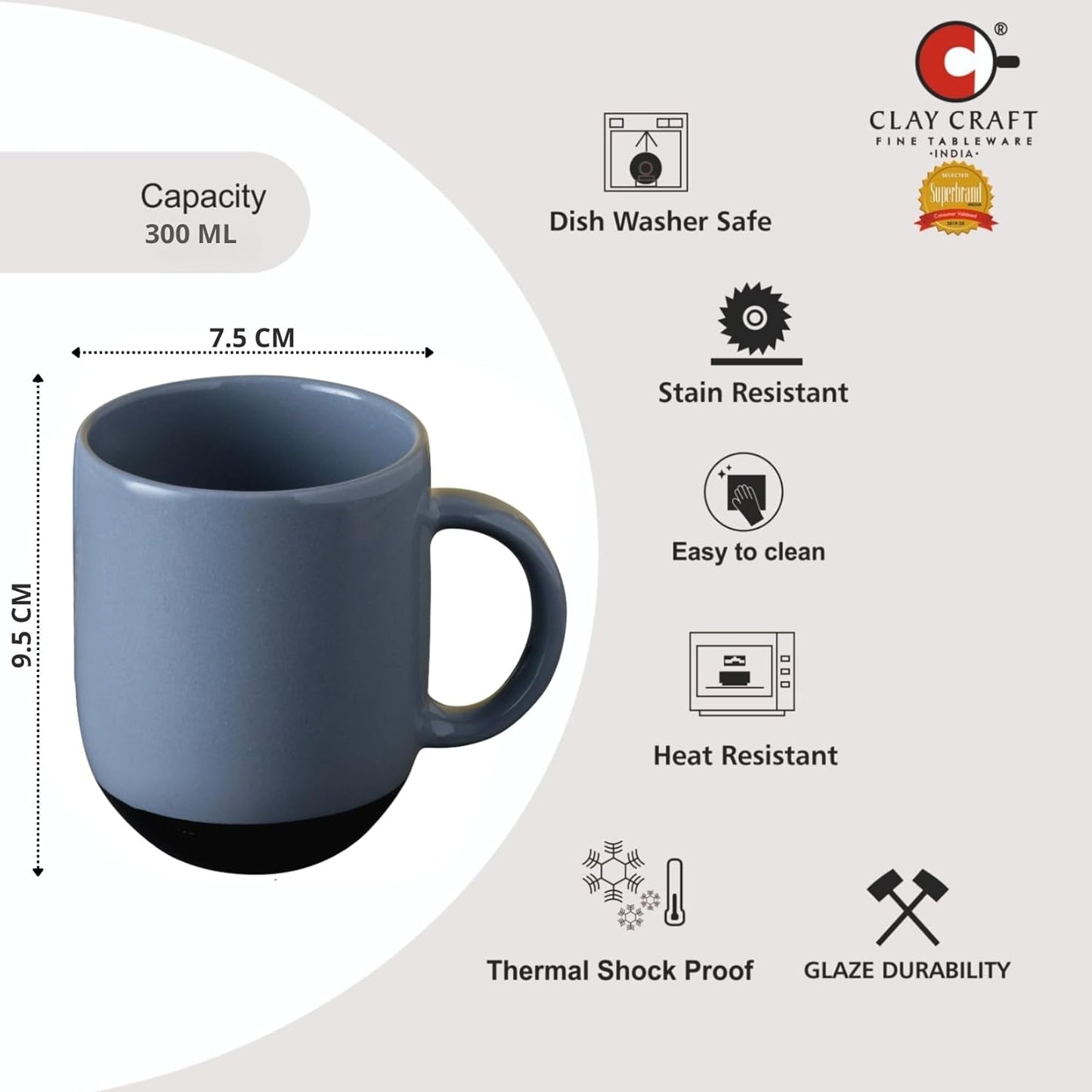 Paco Pebble Pacha Coffee/Milk Mug | Set of 2 (300ml Each, Grey, DT3)