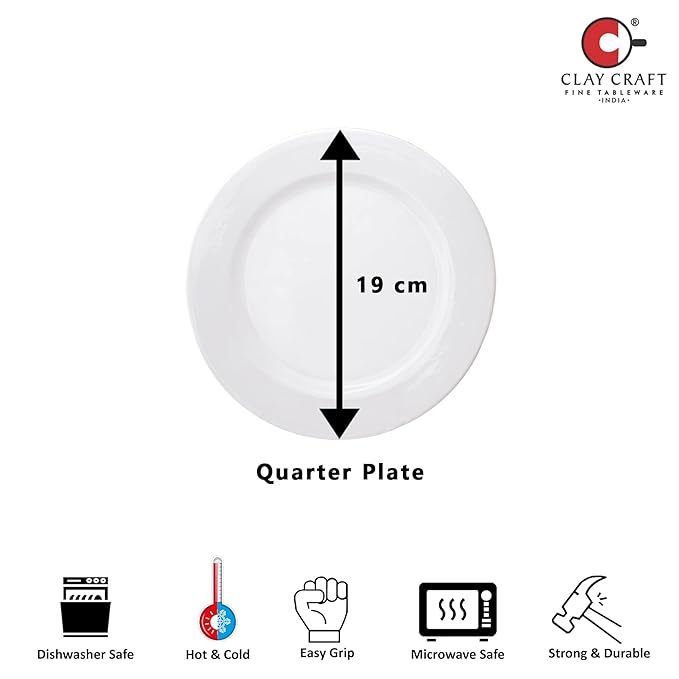 Clay Craft Ceramic Dinner Set Georgian White - 18 Pieces (Dinner Set 18 Pieces), For Family of 4