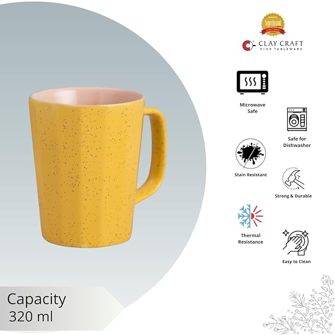 Armada Pebble Dual Tone Matte Mustard & Pink Coffee/ Milk Mug, 1 Piece, 320 ml