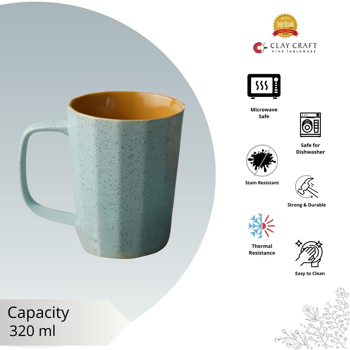 Armada Pebble Elegant Dual Tone Matte Blue & Yellow Coffee/ Milk Mug, 1 Piece, 320 ml