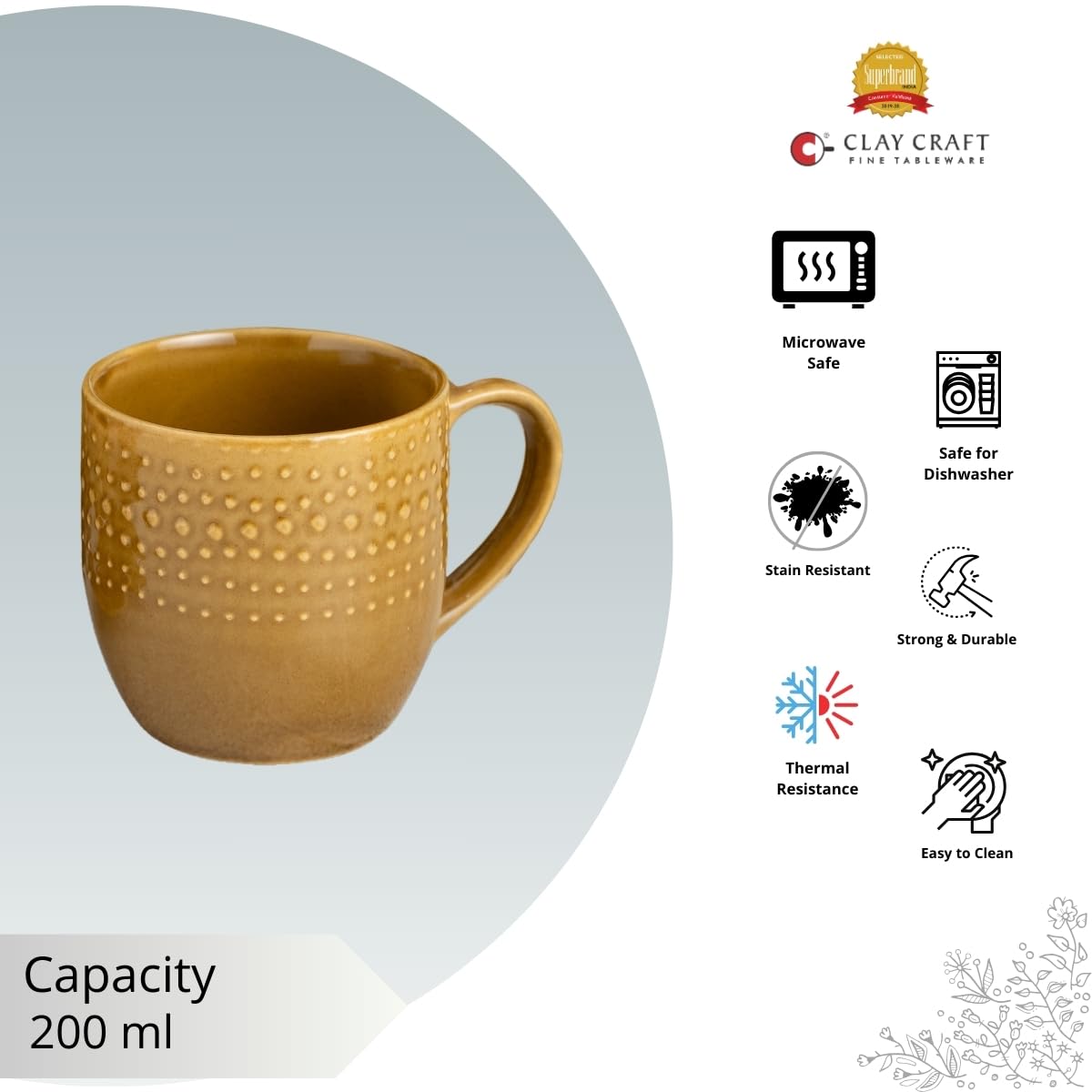 Clay Craft Apex Reactive Pebble Coffee & Tea Mugs Set of 6, 200 ml