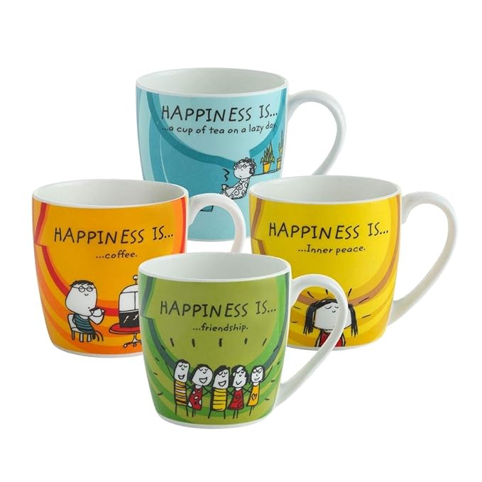 Happiness Is... Alton Medium Coffee Mug Tea Cups 210ml, Set of 4